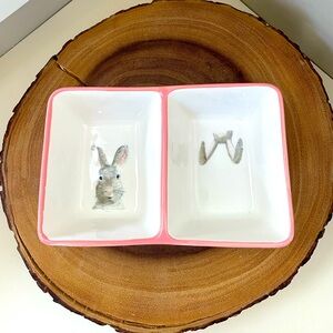 NWT Rae Dunn Spring Divided Serving Dish Image of Bunny Face and Ears